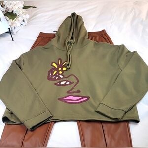 Take Pride Sweatshirt- Adult Blu Face Hoodie - Olive Green Y2K